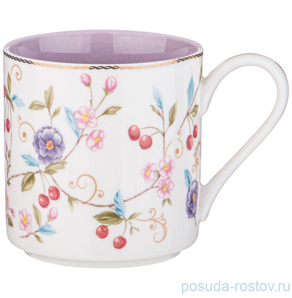 Кружка 360 мл "blossom /вишня и цветы" с сиреневым внутри / 323081