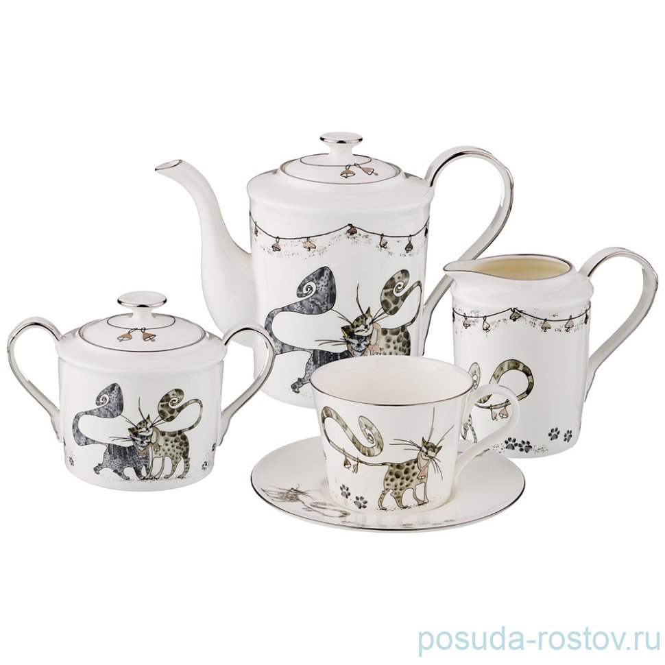 Чайный сервиз на 6 персон 15 предметов "Котики" / 189317
