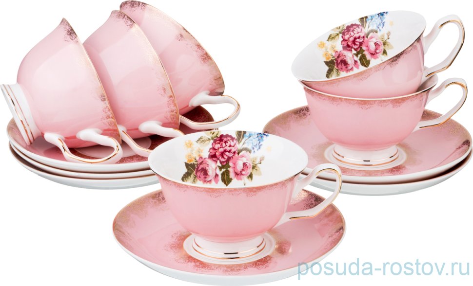 Набор чайных пар 200 мл 6 шт "Букет /Розовый" / 189685
