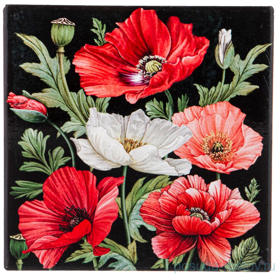 Подставка под горячее 16 х 16 см чёрная "Маки" / 254876 Подставка под горячее 16 х 16 см чёрная "Маки" / 254876