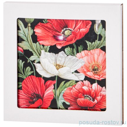 Подставка под горячее 16 х 16 см чёрная &quot;Маки&quot; / 254876