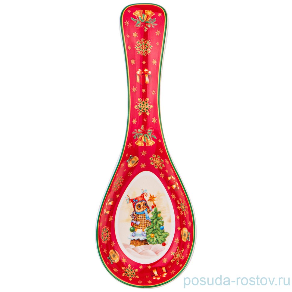 Подставка под ложку 25 см красная "новогодняя сказка /совы" / 225724