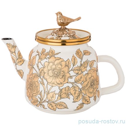 Чайник 1 л эмалированный белый &quot;agness /золотые цветы&quot; / 196409
