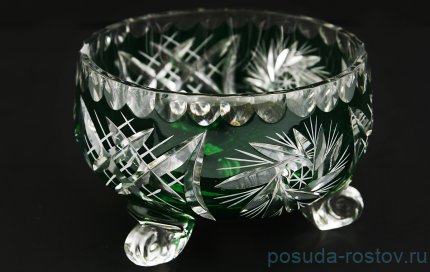 Вазочка 11 см на 3-х ножках зелёная &quot;Резная цветная&quot; / 099074