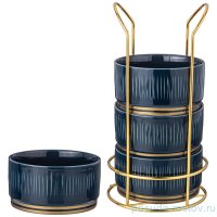 Набор салатников 11,5 х 6 см 4 шт на металлической подставке 450 мл синие &quot;Herbal&quot; / 341828