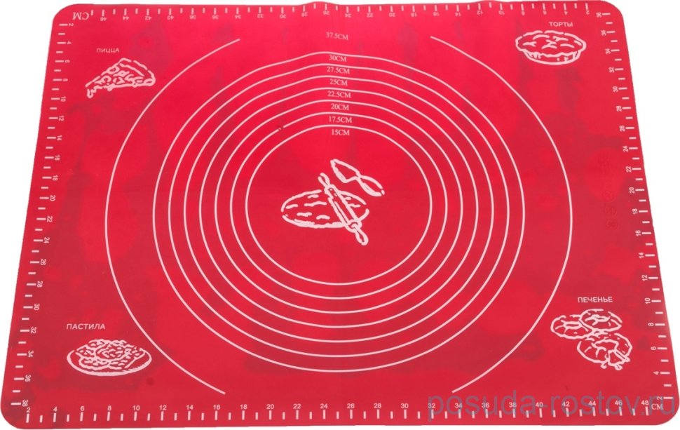 Коврик для раскатки теста 50 х 40 см силиконовый /розовый / 193172