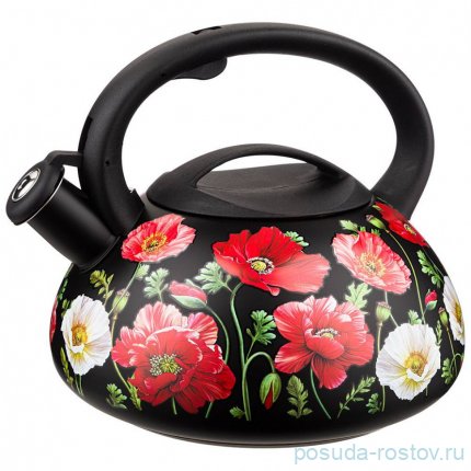 Чайник 3 л со свистком чёрный &quot;Маки&quot; / 279466