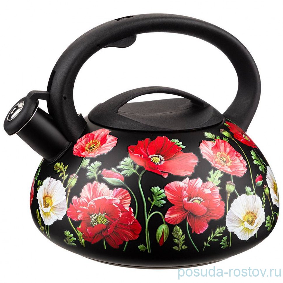 Чайник 3 л со свистком чёрный "Маки" / 279466 Чайник 3 л со свистком чёрный "Маки" / 279466