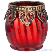 Подсвечник 6,5 х 6,5 х 7 см &quot;шарджа&quot; с металлическими элементами красный (2шт.) / 272840
