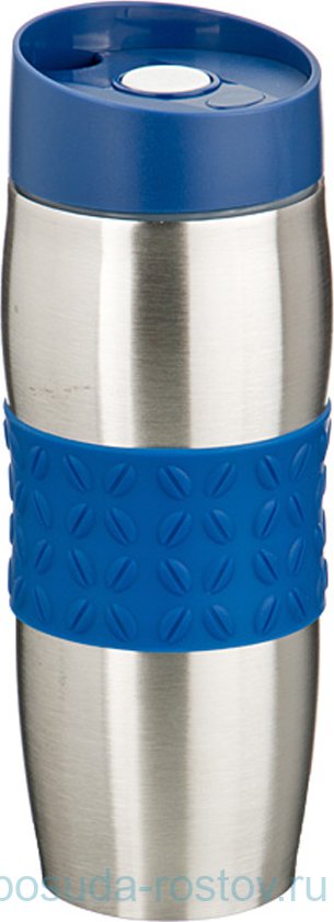 Термокружка 400 мл с кнопкой-стоппером силиконовая вставка  / 200090