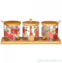 Набор банок для сыпучих продуктов 8 х 8 см с ложками на подставке 10 предметов &quot;маки&quot; / 290885