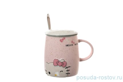 Кружка 400 мл с крышкой и ложкой &quot;Hello Kitty&quot; розовая / 140358