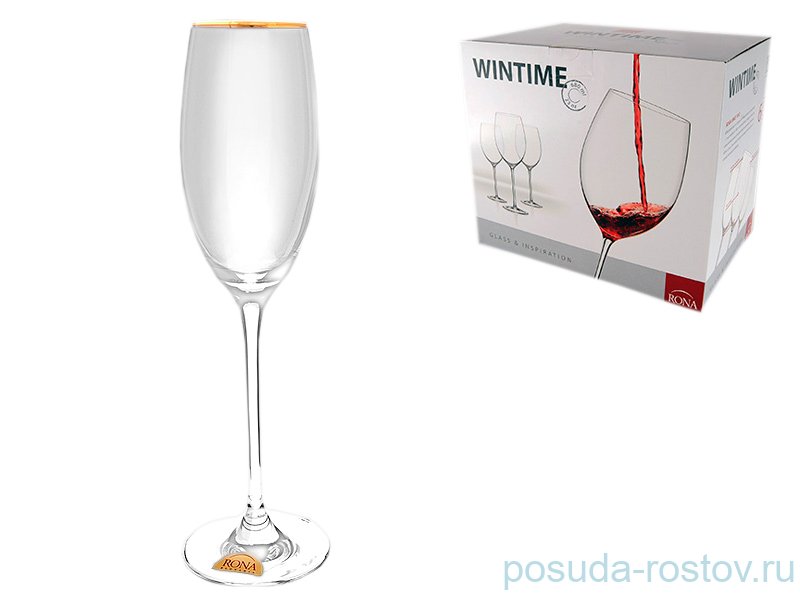 Бокалы для шампанского 240 мл 6 шт "Wintime /Золотая отводка" / 088027