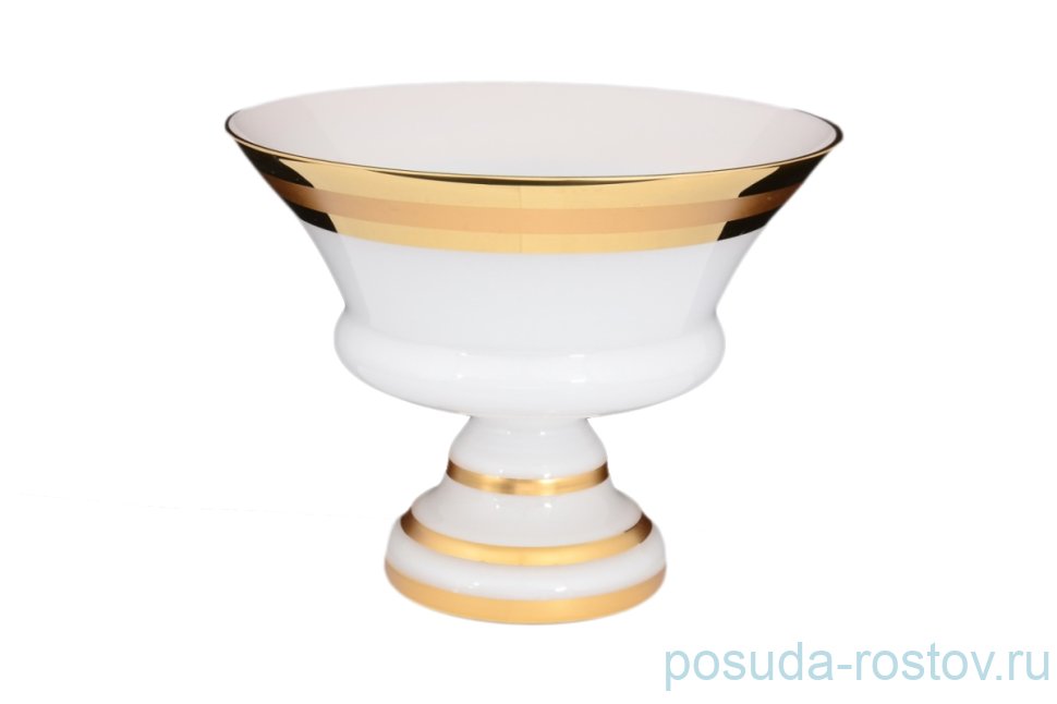 Конфетница 18 см н/н с крышкой белая "Bohemia gold /Матовое золото" / 115918