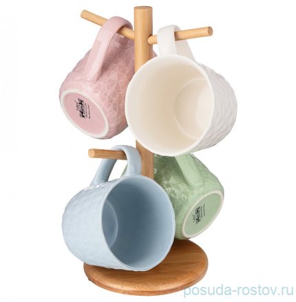 Набор кружек 460 мл 4 шт на деревянной стойке / 262281