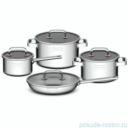Набор посуды 8 предметов красный/зеркальный &quot;Modesto&quot;  / 369697