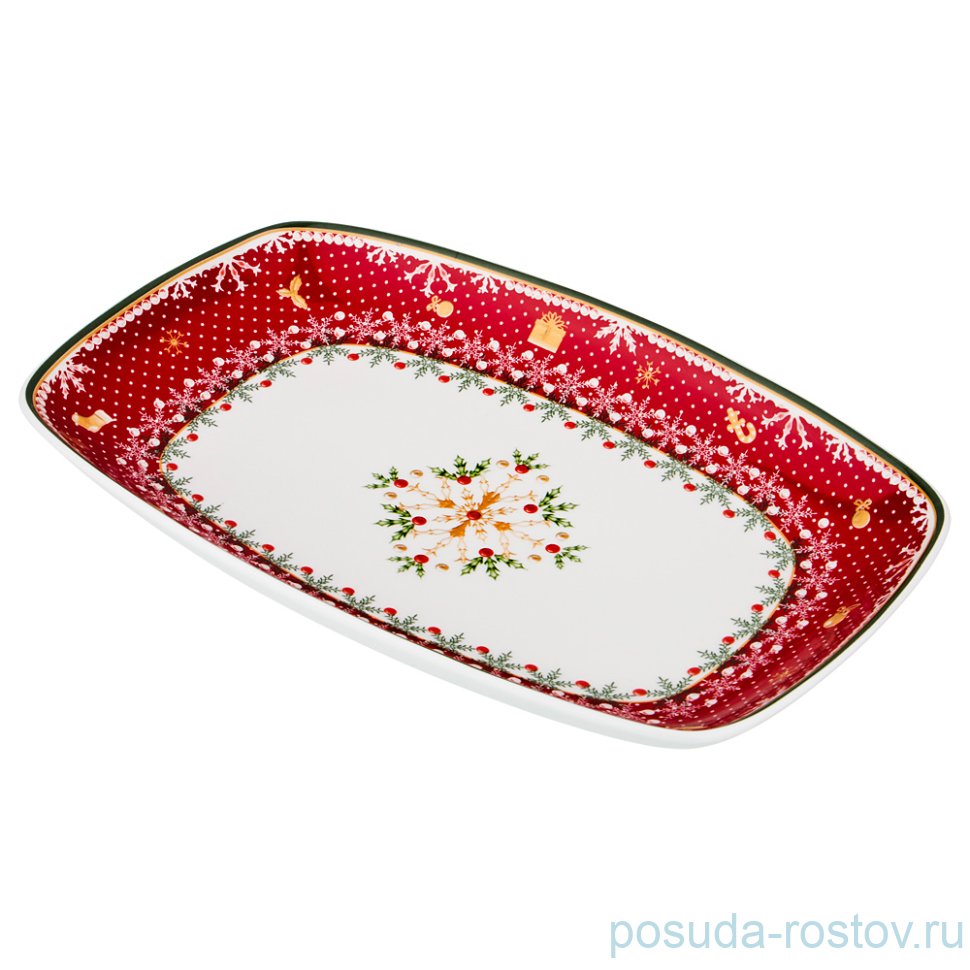 Блюдо 30 х 19 см прямоугольное "Christmas Collection /Снежинка красная" / 192452 Блюдо 30 х 19 см прямоугольное "Christmas Collection /Снежинка красная" / 192452