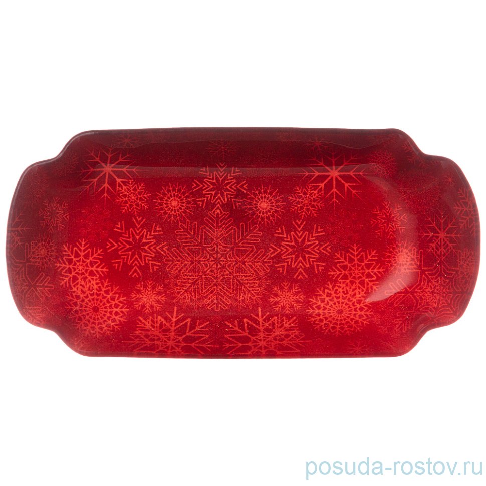 Блюдо 18 см прямоугольное красное "Новогодний калейдоскоп /Снежинки" / 268491