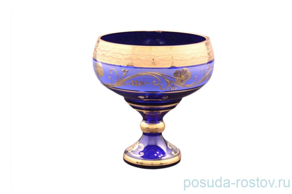 Ваза для фруктов 26 см н/н синяя "Антик /Золотой цветок" / 058676