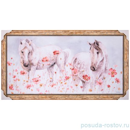 Картина 50 х 100 см &quot;Лошади&quot; /рамка золото с патиной / 275155