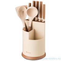 Набор 9 предметов (5 ножей, половник, лопатка и шумовка, подставка) Agness / 341786