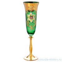 Бокалы для шампанского 190 мл 6 шт &quot;Анжела /Лепка зелёная 2/AS Crystal&quot; золотая ножка / 166034