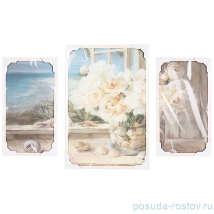 Картина модульная 60 х 90 см &quot;пионы на окне&quot; /рамка белая / 262078