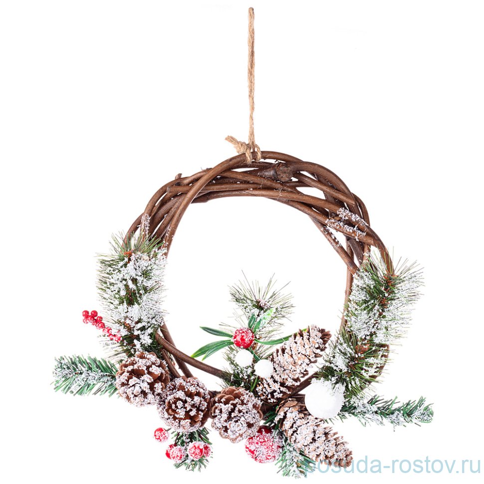 Декоративное изделие 25 см "Венок с шишками и ягодами" / 262764