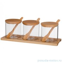 Набор банок для сыпучих продуктов 8 х 8 см 3 шт 10 предметов с ложками на подставке &quot;Native&quot; / 254450