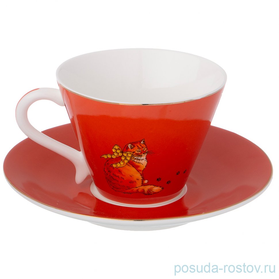 Чайная пара 230 мл 1 шт "кошка /охра /жёлтые кристаллы" / 211259