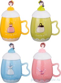 Кружка 400 мл с крышкой и ложкой &quot;Cup creative&quot; в ассортименте / 257036