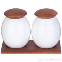 Набор банок для сыпучих продуктов 12 см 2 шт с деревянной крышкой на деревянной подставке &quot;Native&quot;  / 350143