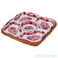 Менажница 27 х 27 х 4,5 см 5-ти секционная на подставке &quot;Розы&quot; / 194417