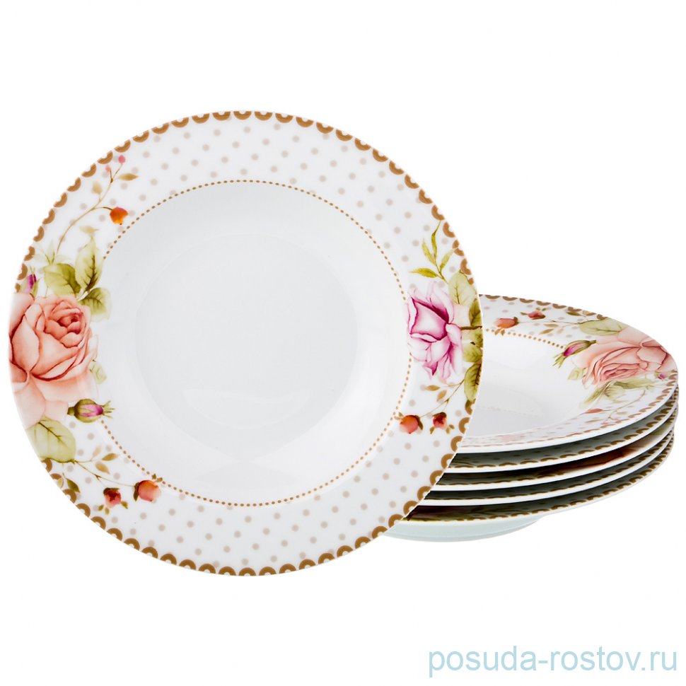Набор тарелок 23 см 6 шт глубокие "Две розы" / 193980