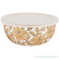 Салатник 24 х 10,5 см эмалированный 2,8 л с пластиковой крышкой белый &quot;Agness /Ренессанс /Розы&quot; / 210650