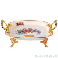 Фруктовница квадратная с ручками на ножках &quot;Букет с красной розой /Royal Classics&quot; 13 / 147993