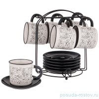 Набор чайных пар 230 мл 6 шт на металлической подставке &quot;Black and white&quot; / 234809