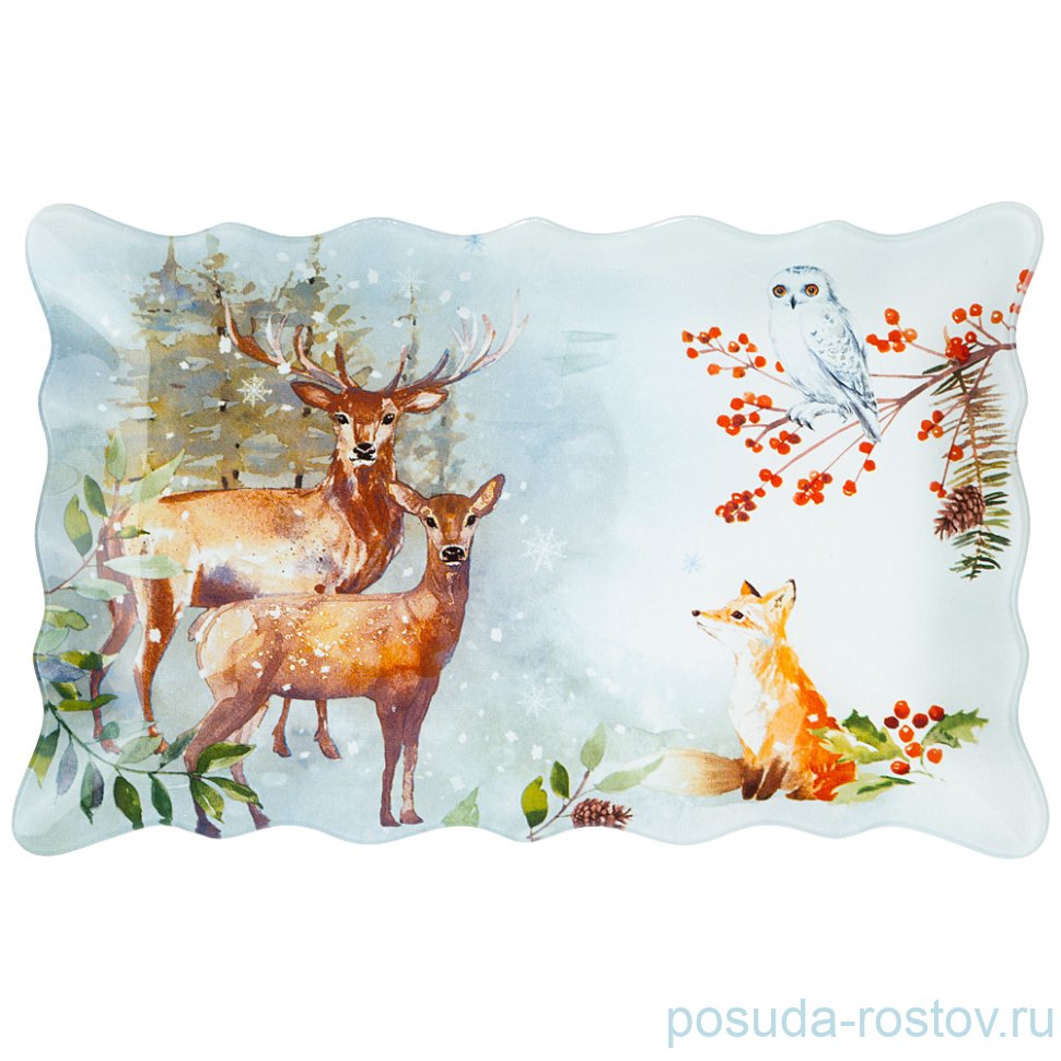 Блюдо 25 см прямоугольное "зимняя сказка /звери" / 268482