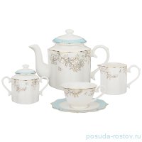 Чайный сервиз на 6 персон 15 предметов бело-голубой &quot;цветочки /золото&quot; / 186245