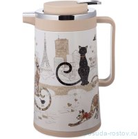 Термос 950 мл со стеклянной колбой крышка с клапаном &quot;Парижские коты&quot; / 380082