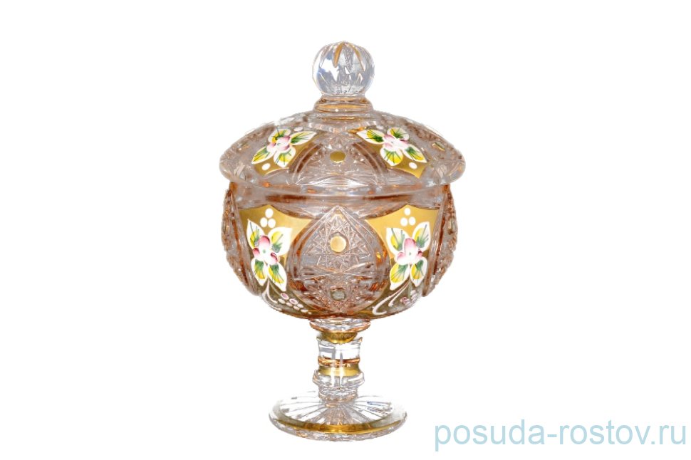 Вазочка 15 см с крышкой н/н "Хрусталь с золотом" / 079363