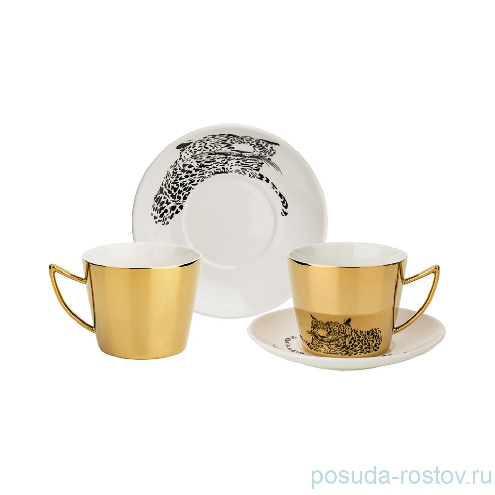 Набор кофейных пар 90 мл 2 шт золотой "LEOPARD" / 229553
