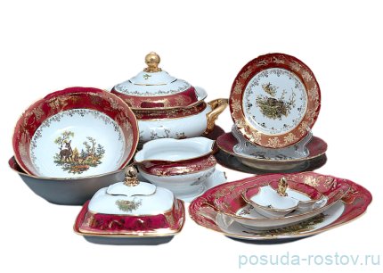 Столовый сервиз на 6 персон 27 предметов &quot;Фредерика /Охота красная&quot; / 034095