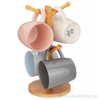 Набор кружек 4 шт на деревянной подставке &quot;Solo /Ассорти&quot; / 310156