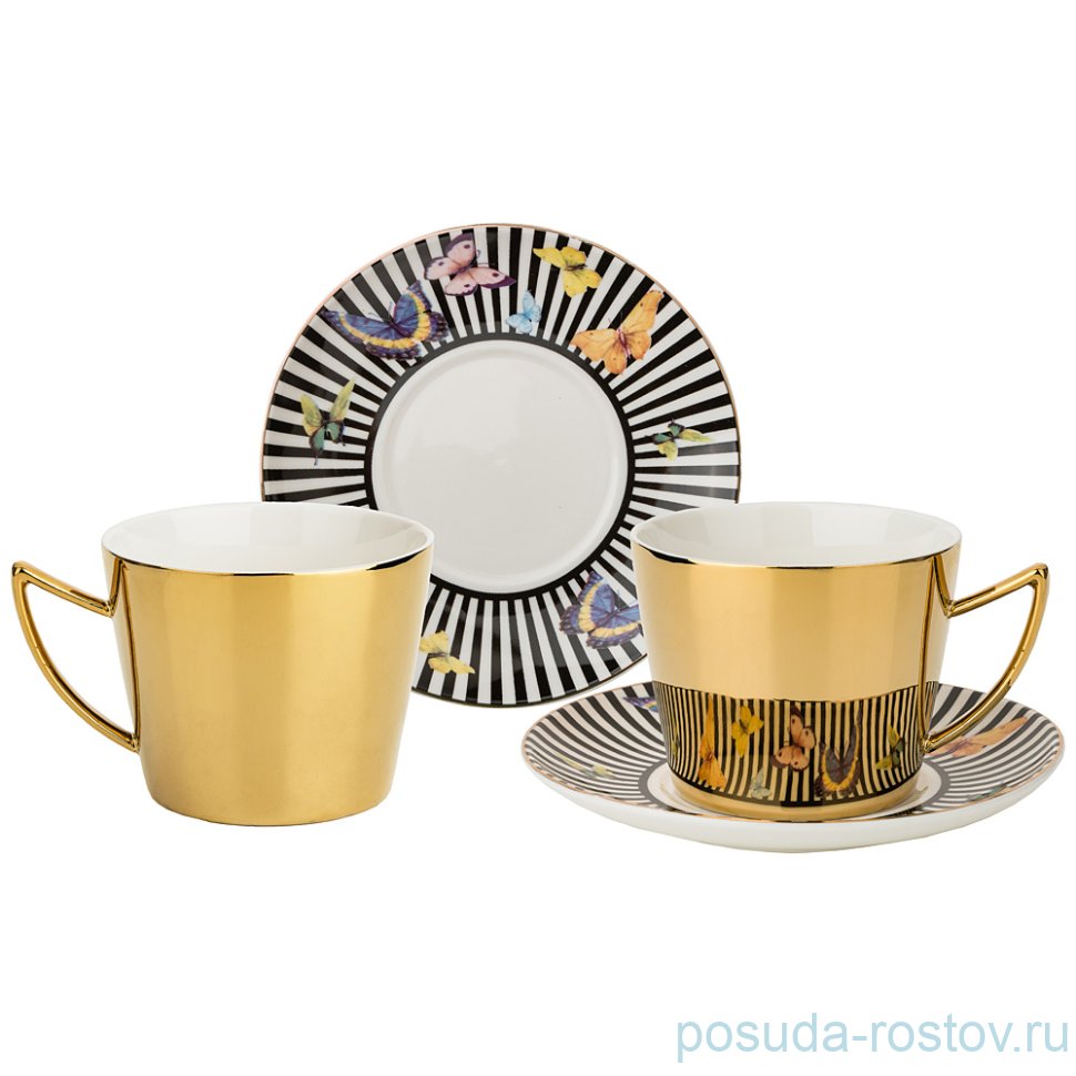 Набор чайных пар 220 мл 2 шт золотой "BUTTERFLY" / 229560