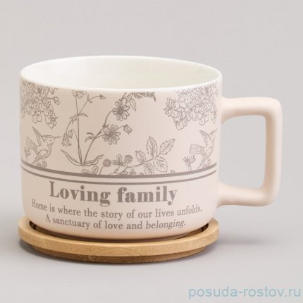 Кружка 400 мл с бамбуковой крышкой 9,6 х 8 см &quot;Sweet home&quot; / 368915