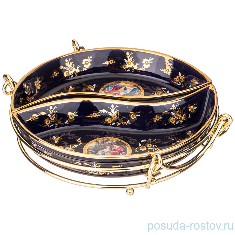 Менажница 2-х секционная на металлической подставке "Влюблённая пара /Кобальт" / 251187