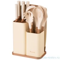 Набор 12 предметов (5 ножей, доска, подставка, половник, ложка, лопатка, шумовка, ложка) Agness / 341782