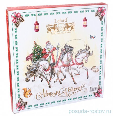 Тарелка 26 см красная &quot;с новым годом! /часы /русская тройка&quot; / 254410