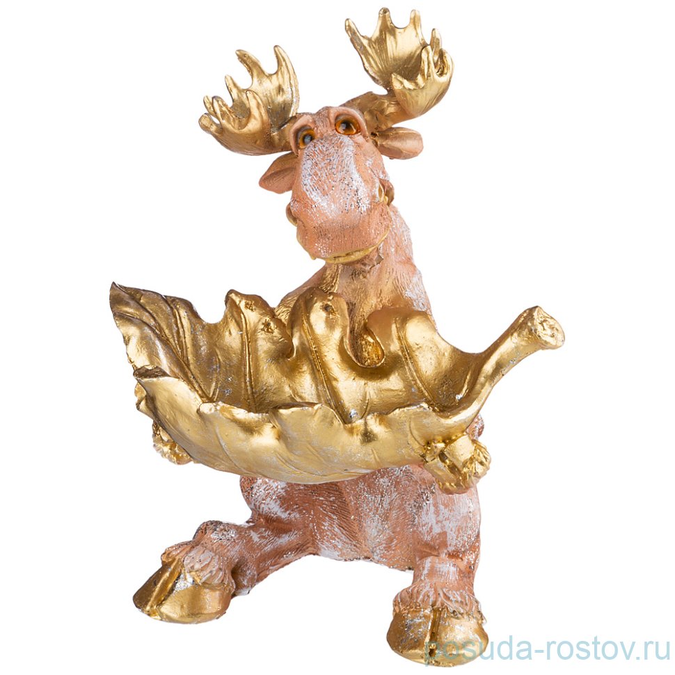 Фигурка 25 см "лось с листком" /золото / 271174